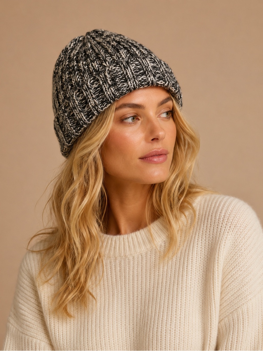 Old Navy Black White Marled Ribbed Knit Beanie New With Tags